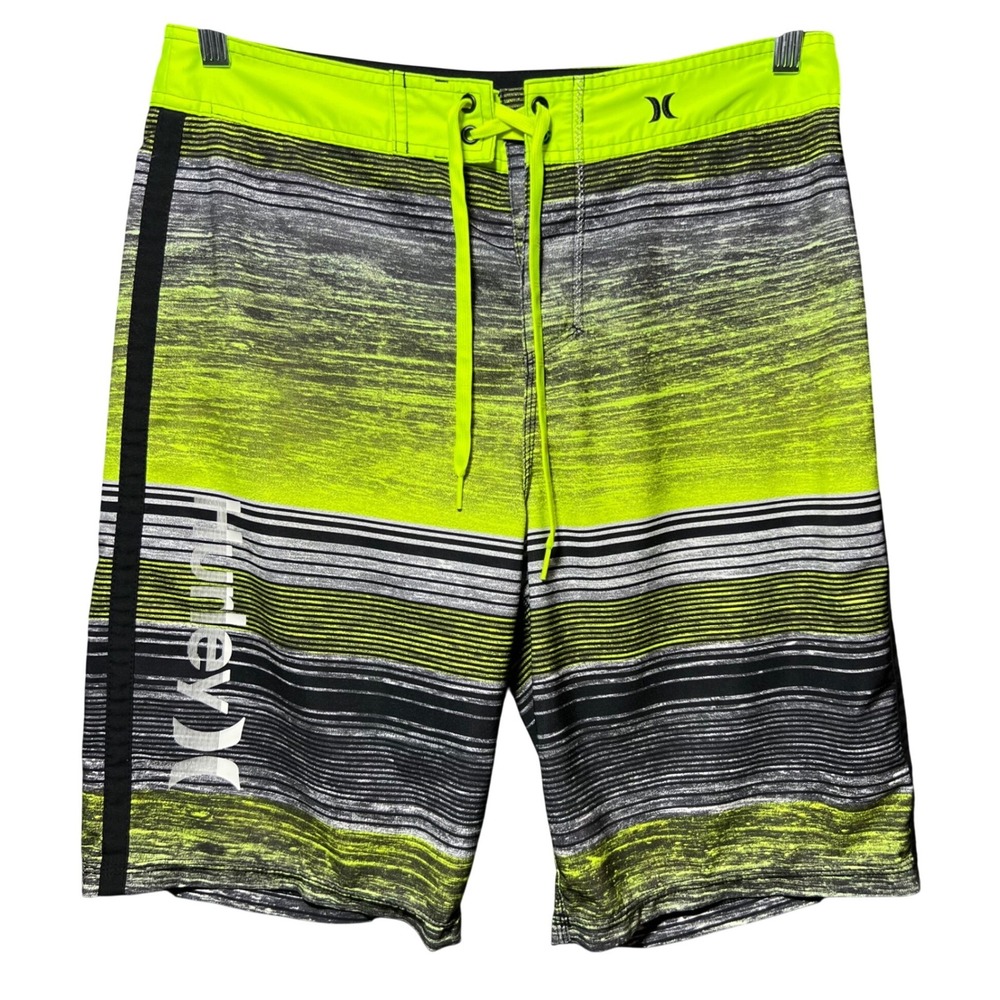 Hurley Phantom Board Shorts Neon Yellow Black Striped Buckle Exclusive Mens 30